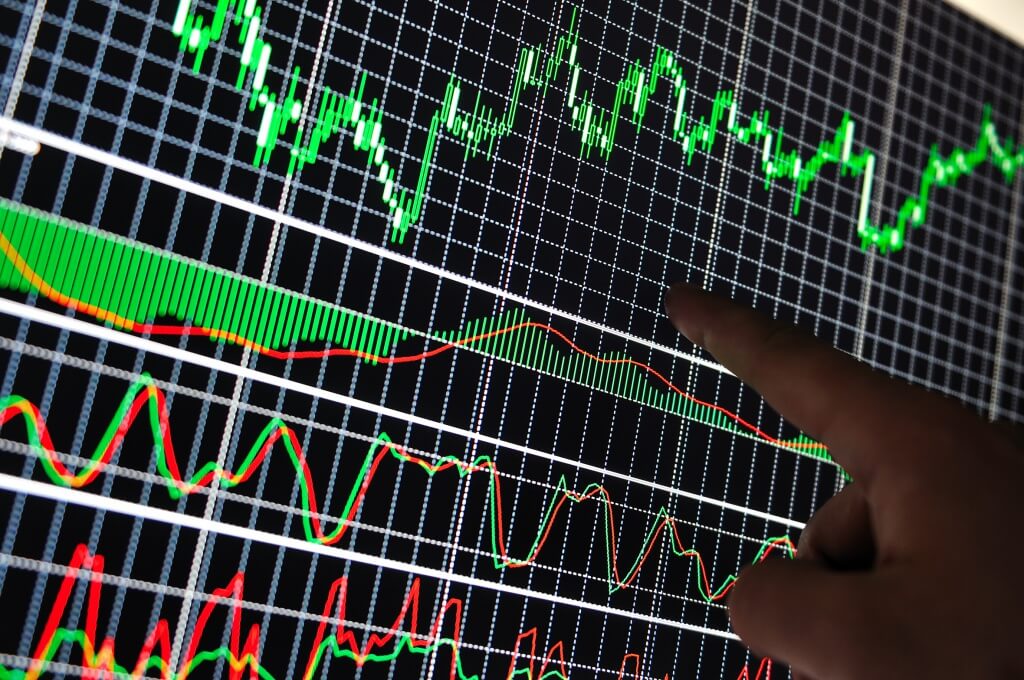 stock market graph on big lcd display closeup macro